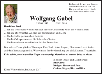 Traueranzeige von Wolfgang Gabel von Trauerportal Rhein Main Presse