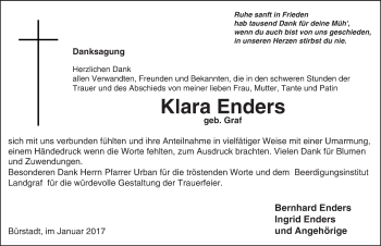 Traueranzeige von Klara Enders von Trauerportal Echo Online