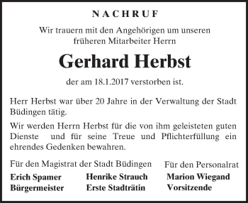 Traueranzeige von Gerhard Herbst von  Kreisanzeiger