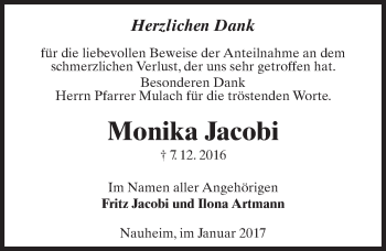 Traueranzeige von Monika Jacobi von Trauerportal Echo Online