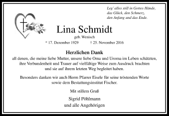 Traueranzeige von Lina Schmidt von Trauerportal Rhein Main Presse