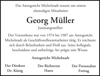 Traueranzeige von Georg Müller von Trauerportal Echo Online