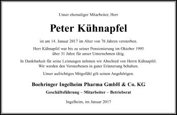 Traueranzeige von Peter Kühnapfel von Trauerportal Rhein Main Presse