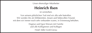 Traueranzeige von Heinrich Ilsen von Trauerportal Echo Online