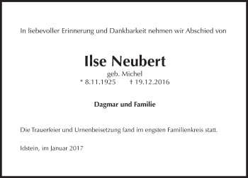 Traueranzeige von Ilse Neubert von Trauerportal Rhein Main Presse