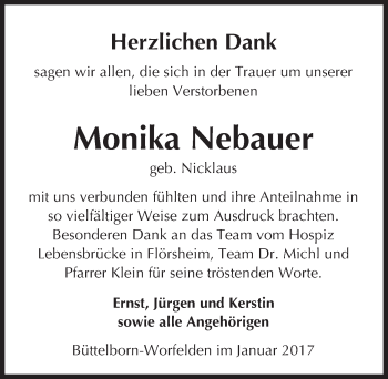 Traueranzeige von Monika Nebauer von Trauerportal Echo Online