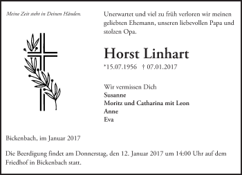 Traueranzeige von Horst Linhart von Trauerportal Echo Online