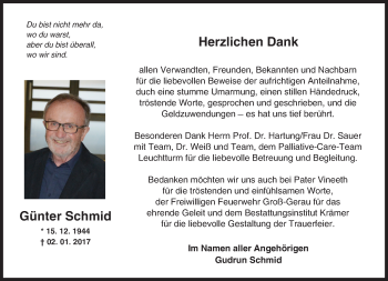 Traueranzeige von Günter Schmid von Trauerportal Echo Online