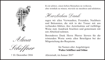 Traueranzeige von Alma Schiffner von  Kreisanzeiger