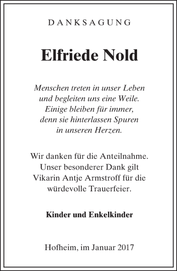 Traueranzeige von Elfriede Nold von Trauerportal Echo Online