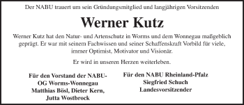 Traueranzeige von Werner Kutz von Trauerportal Rhein Main Presse