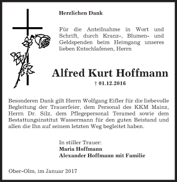 Traueranzeige von Alfred Kurt Hoffmann von Trauerportal Rhein Main Presse