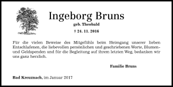 Traueranzeige von Ingeborg Bruns von Trauerportal Rhein Main Presse
