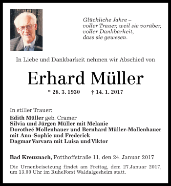 Traueranzeige von Erhard Müller von Trauerportal Rhein Main Presse