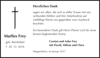 Traueranzeige von Marlies Frey von Trauerportal Echo Online