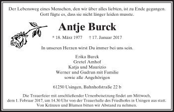 Traueranzeige von Antje Burck von  Usinger Anzeiger