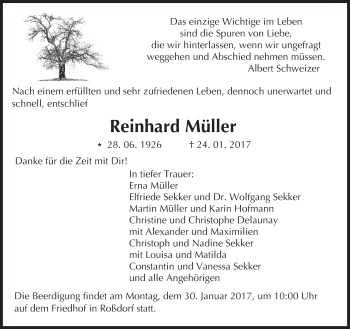 Traueranzeige von Reinhard Müller von Trauerportal Echo Online