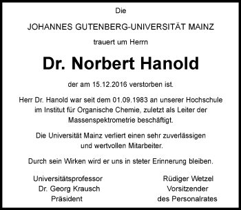 Traueranzeige von Norbert Hanold von Trauerportal Rhein Main Presse