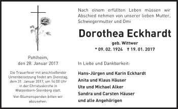 Traueranzeige von Dorothea Eckhardt von  Gießener Anzeiger