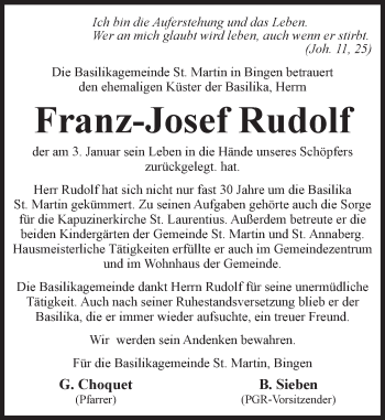Traueranzeige von Franz-Josef Rudolf von Trauerportal Rhein Main Presse