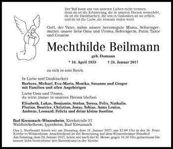 Traueranzeige von Mechthilde Beilmann von Trauerportal Rhein Main Presse