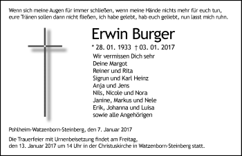 Traueranzeige von Erwin Burger von  Gießener Anzeiger
