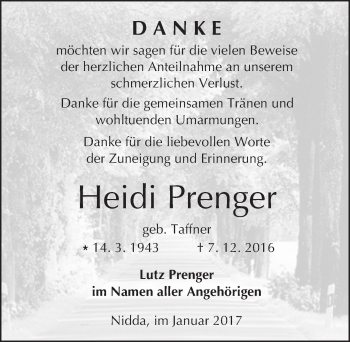 Traueranzeige von Heidi Prenger von  Kreisanzeiger