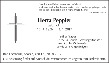 Traueranzeige von Herta Peppler von  Gießener Anzeiger