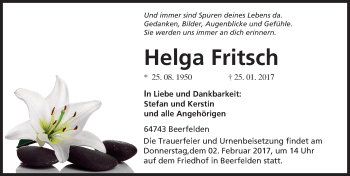 Traueranzeige von Helga Fritsch von Trauerportal Echo Online