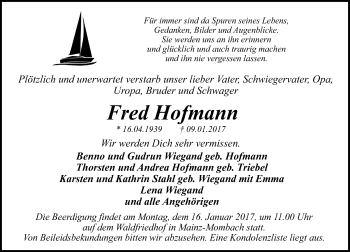 Traueranzeige von Fred Hofmann von Trauerportal Rhein Main Presse