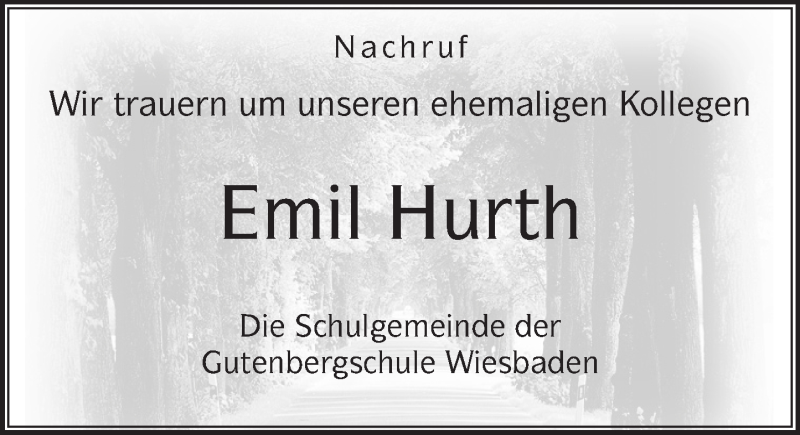  Traueranzeige für Emil Hurth vom 11.01.2017 aus Trauerportal Rhein Main Presse