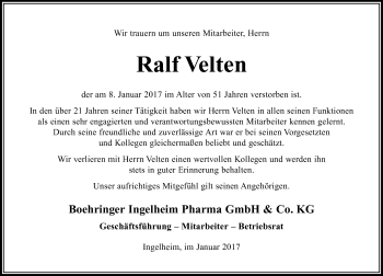 Traueranzeige von Ralf Velten von Trauerportal Rhein Main Presse