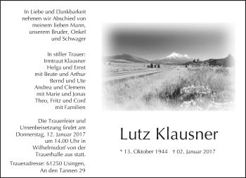 Traueranzeige von Lutz Klausner von  Usinger Anzeiger