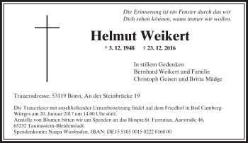 Traueranzeige von Helmut Weikert von  Camberger Anzeiger