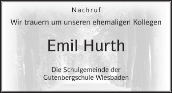 Traueranzeige von Emil Hurth von Trauerportal Rhein Main Presse