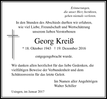 Traueranzeige von Georg Kreiß von  Usinger Anzeiger