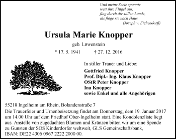 Traueranzeige von Ursula Marie Knopper von Trauerportal Rhein Main Presse