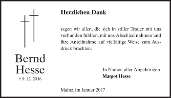 Traueranzeige von Bernd Hesse von Trauerportal Rhein Main Presse