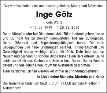 Traueranzeige von Inge Götz von Trauerportal Echo Online