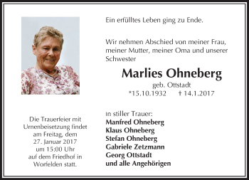 Traueranzeige von Marlies Ohneberg von Trauerportal Echo Online