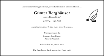 Traueranzeige von Günter Berghäuser von Trauerportal Rhein Main Presse