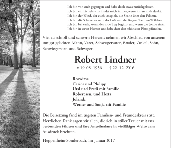 Traueranzeige von Robert Lindner von Trauerportal Echo Online
