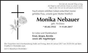 Traueranzeige von Monika Nebauer von Trauerportal Echo Online