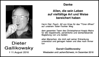 Traueranzeige von Dieter Gallikowsky von Echo-Zeitungen (Gesamtausgabe)