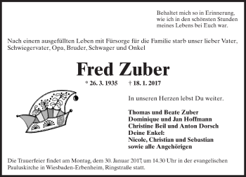 Traueranzeige von Fred Zuber von Trauerportal Rhein Main Presse