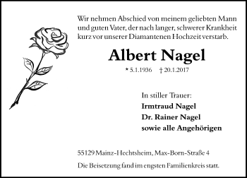 Traueranzeige von Albert Nagel von Trauerportal Rhein Main Presse