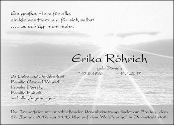 Traueranzeige von Erika Röhrich von Trauerportal Echo Online