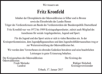 Traueranzeige von Fritz Kronfeld von Trauerportal Echo Online