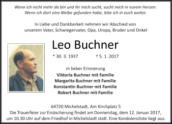 Traueranzeige von Leo Buchner von Trauerportal Echo Online