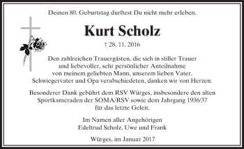 Traueranzeige von Kurt Scholz von  Camberger Anzeiger